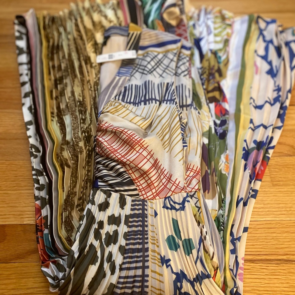 Anthropologie Multicolor Patchwork V-Neck Midi Dress. Geisha Design. NWT - Picture 8 of 10